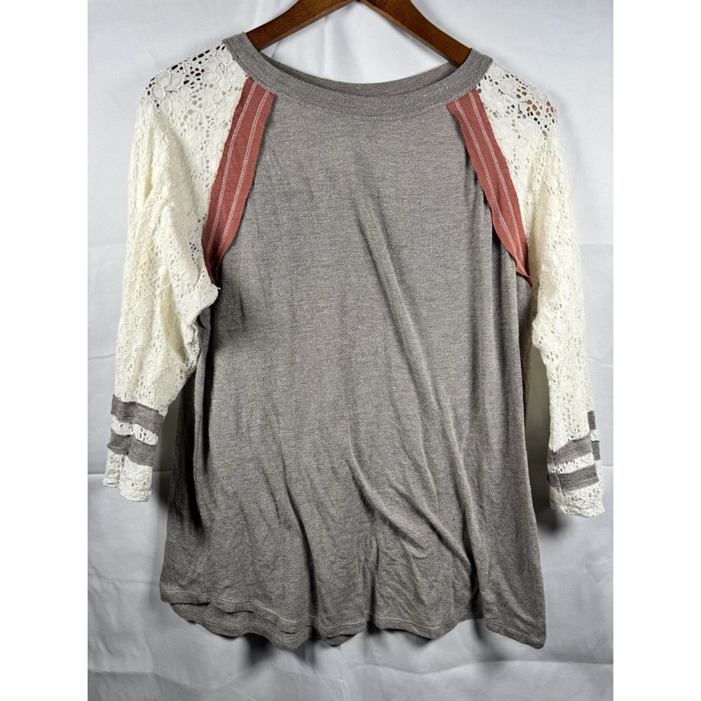 Maurice's Women Lace 3/4 Sleeve Brown Top Size Medium